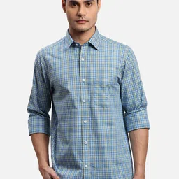 ColorPlus Grid Tattersall Checks Spread Collar Full Sleeves Cotton Shirt-image-73