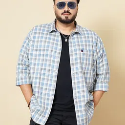 HARDSODA Plus Size Checked Spread Collar Long Sleeves Casual Shirt-image-3