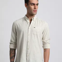 THE BEAR HOUSE Slim Fit Windowpane Checks Pure Cotton Casual Shirt-image-60