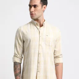 THE BEAR HOUSE Slim Fit Checked Button-Down Collar Twill Weave Pure Cotton Casual Shirt-image-64