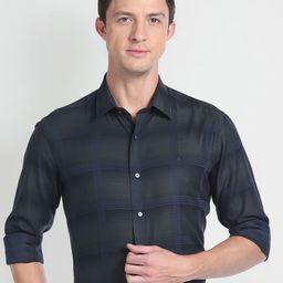 Arrow New York Slim Fit Window Pane Checked Spread Collar Twill Pure Cotton Formal Shirt-image-98