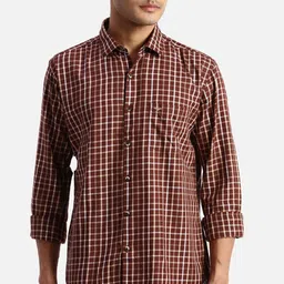Park Avenue Spread Collar Long Sleeves Slim Fit Checked Casual Cotton Shirt-image-59
