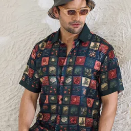 MR BUTTON Men Checked Floral Printed Spread Collar Casual Shirt-image-94