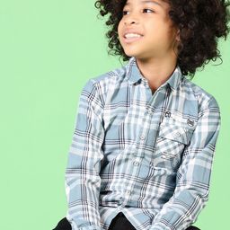 V-Mart Boys Spread Collar Tartan Checked Cotton Casual Shirt-image-55