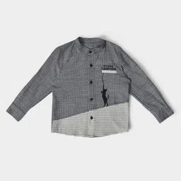 MiArcus Boys Striped Mandarin Collar Roll-Up Sleeves Cotton Casual Shirt-image-68