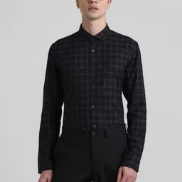 Jack & Jones Slim Fit Windowpane Checked Pure Cotton Formal Shirt-image-35