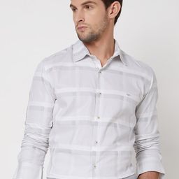 Mufti Slim Fit Windowpane Checks Cotton Formal Shirt-image-38