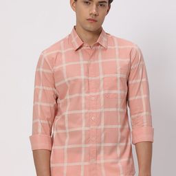 Mufti Slim Fit Windowpane Checks Spread Collar Long Sleeve Cotton Casual Shirt-picture-14