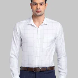 Park Avenue Slim Fit Windowpane Checks Opaque Cotton Formal Shirt-image-52