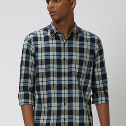 Mufti Slim Fit Tartan Checked Casual Pure Cotton Shirt-image-61