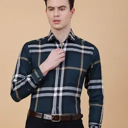 METAL Slim Fit Tartan Checks Cotton Formal Shirt-picture-47