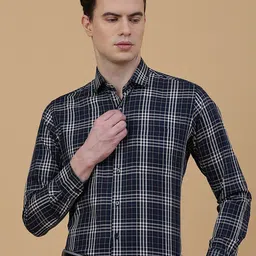 METAL Slim Fit Tartan Checked Spread Collar Long Sleeves Cotton Formal Shirt-image-53
