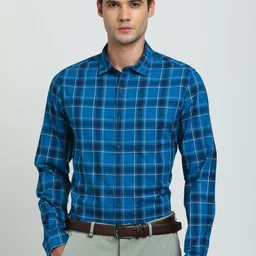 Turtle Men Tartan Checked Spread Collar Casual Shirt-image-66