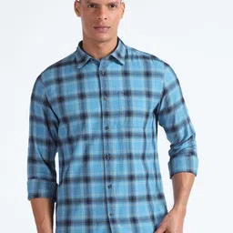 Flying Machine Slim Fit Tartan Checked Twill Weave Pure Cotton Casual Shirt-image-76