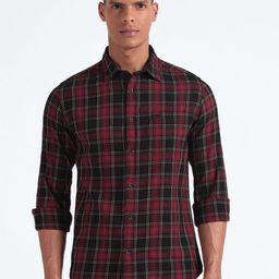 Flying Machine Slim Fit Tartan Checked Twill Pure Cotton Casual Shirt-image-46