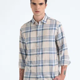 Flying Machine Slim Fit Tartan Checks Twill Pure Cotton Casual Shirt-image-95