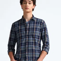 Flying Machine Slim Fit Tartan Checked Spread Collar Long Sleeves Cotton Casual Shirt-picture-41