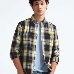 Flying Machine Slim Fit Tartan Checks Button Down Collar Cotton Twill Casual Shirt-image-38
