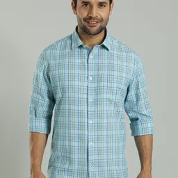 Indian Terrain Fit Tartan Checked Cotton Linen Casual Shirt-image-51