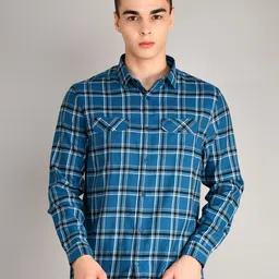TIM PARIS Spread Collar Long Sleeves Standard Tartan Checked Casual Pure Cotton Shirt-image-60