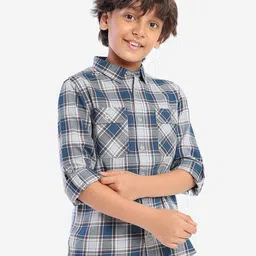 BONKIDS Boys Standard Tartan Checked Spread Collar Roll-Up Sleeves Cotton Casual Shirt-picture-51
