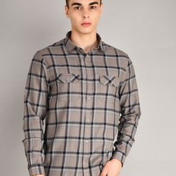 TIM PARIS Spread Collar Long Sleeves Standard Tartan Checked Casual Pure Cotton Shirt-image-51