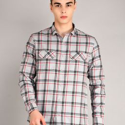TIM PARIS Spread Collar Long Sleeves Standard Tartan Checked Casual Pure Cotton Shirt-image-85