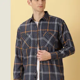 Thomas Scott Smart Tartan Checks Opaque Oversized Casual Shirt-image-34