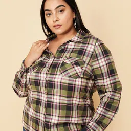 max Plus Size Tartan Checks Opaque Checked Cotton Casual Shirt-26
