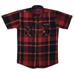 CAVIO Boys Comfort Tartan Checks Spread Collar Short Sleeves Cotton Casual Shirt-image-25