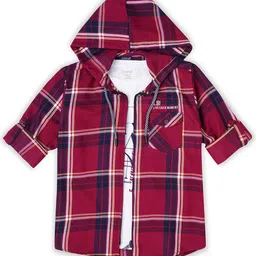 CAVIO Boys Comfort Tartan Checks Roll-Up Sleeves Cotton Casual Shirt With T-Shirt-image-84