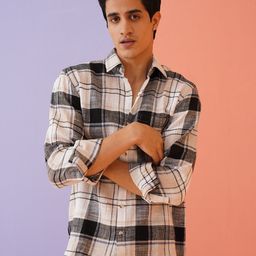 Indian Needle Men Classic Spread Collar Tartan Checked Cotton Casual Shirt-image-58