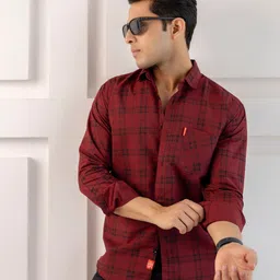 SURHI Relaxed Tartan Checked Spread Collar Cotton Casual Shirt-picture-45
