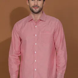 Kotty Red & White New Micro Checks Spread Collar Casual Shirt-image-14