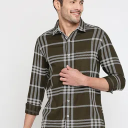 SNX Tailored Fit Checked Spread Collar Pure Cotton Casual Shirt-image-72