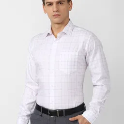 Van Heusen Men White Checked Regular Fit Pure Cotton Formal Shirt-image-58