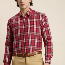SOJANYA Men Red Tartan Checks Formal Shirt-image-29