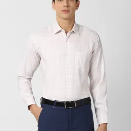 Van Heusen Men Cream-Coloured Windowpane Checked Pure Cotton Formal Shirt-image-70