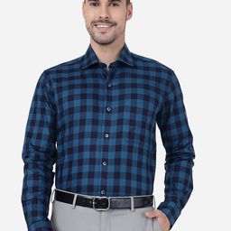 METAL Slim Fit Tartan Checked Pure Cotton Formal Shirt-image-81