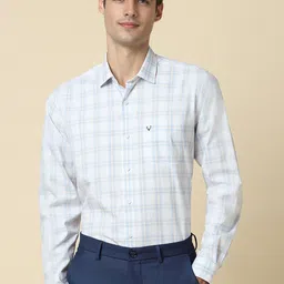 Allen Solly Checked Slim Fit Spread Collar Cotton Curved Formal Shirt-image-68