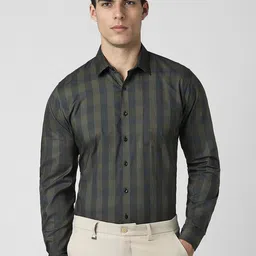 Van Heusen Spread Collar Slim Fit Opaque Checked Cotton Formal Shirt-12