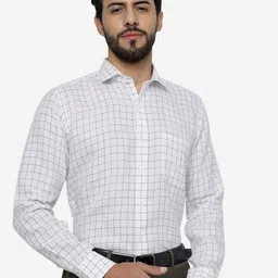 JADE BLUE Grid Tattersall Checked Pure Linen Formal Shirt-image-39