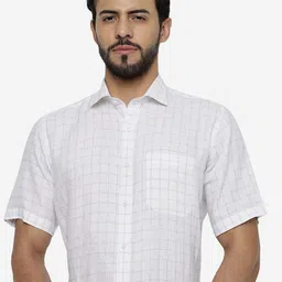 JADE BLUE Checked Pure Linen Formal Shirt-image-24