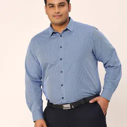 Sztori Plus Size Relaxed Fit Pure Cotton Micro Checked Chambray Weave Formal Shirt-image-66