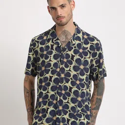 THE BEAR HOUSE Regular Fit Floral Printed Cuban Collar Casual Shirt-image-34