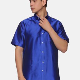 Sethukrishna Men Navy Blue Silk Standard Casual Shirt-picture-27
