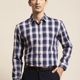 SOJANYA Men Navy Blue & Off-White Cotton Classic Fit Checked Formal Shirt-image-20