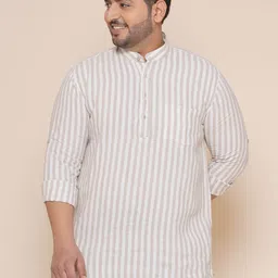 John Pride Plus Size Vertical Striped Casual Pure Linen Shirt-image-16