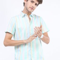 HIGHLANDER Men Green Slim Fit Striped Casual Shirt-image-83