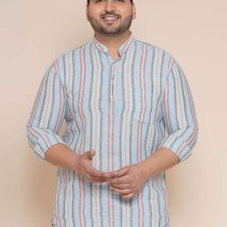 John Pride Plus Size Mandarin Collar Striped Casual Shirt-image-3